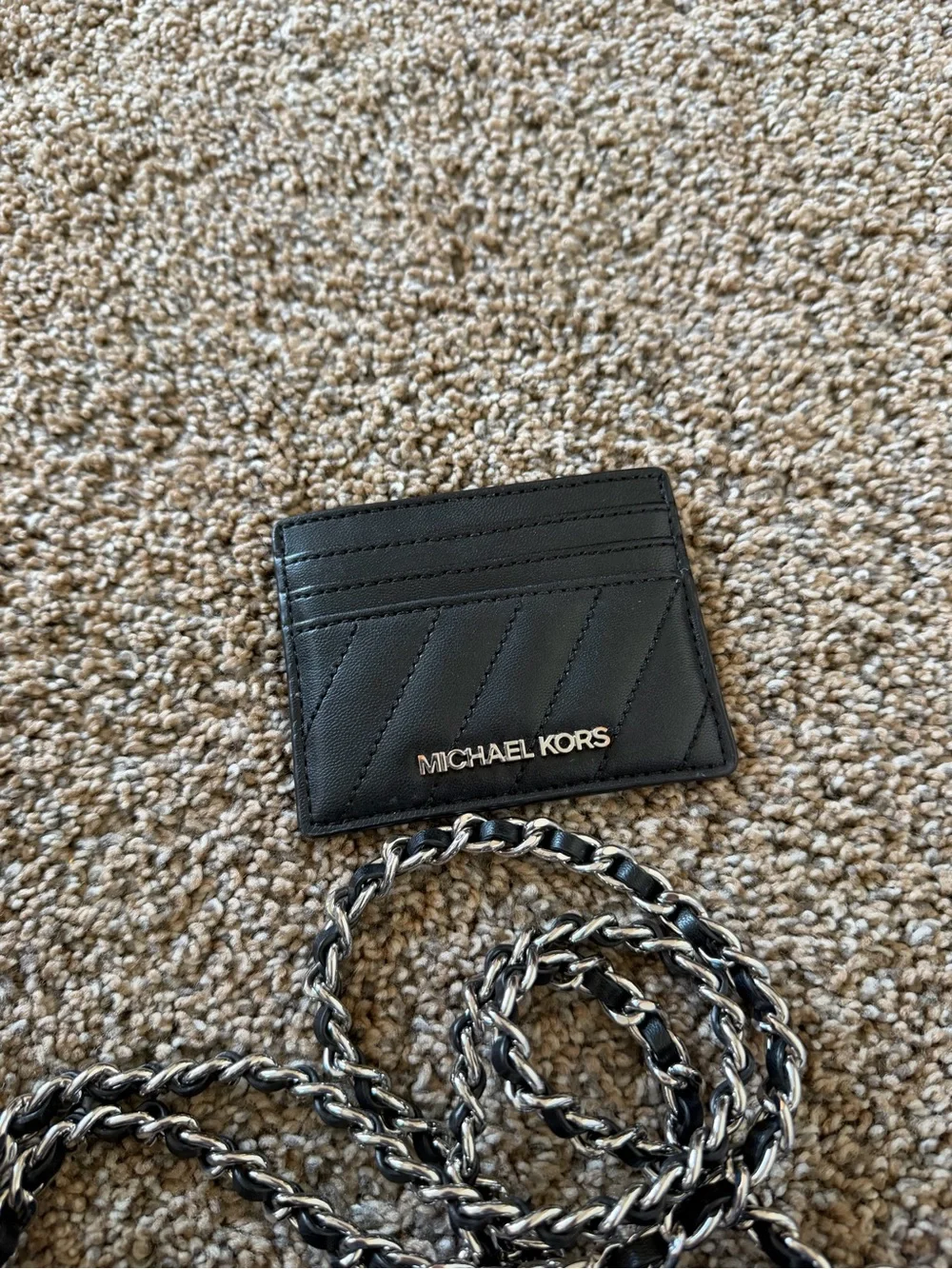 MICHAEL KORS Black Quilted Silver Chain Strap Crossbody Shoulder Bag with Wallet